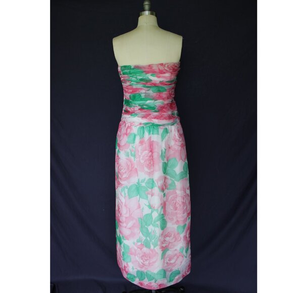 ALBERT NIPON By Night Vintage 80's Rose Silk Organza Strapless Maxi Dress Gown - Picture 8 of 9